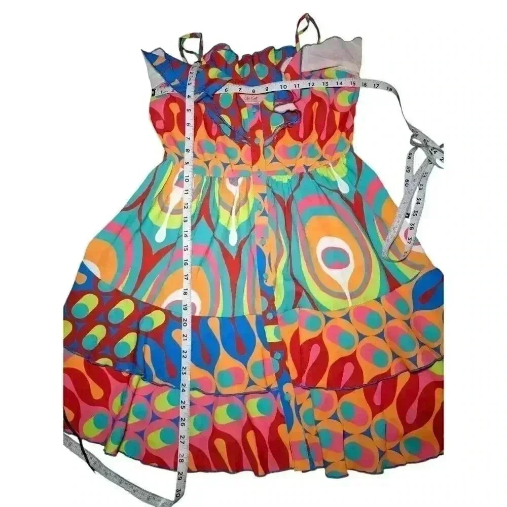 Vintage Psychedelic Ruffle Mini Dress Y2K Festival Rave Coachella S